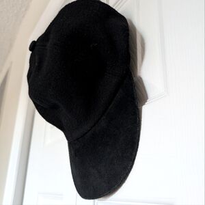 Black Wool + Suede Adjustable Baseball Hat. Unisex OS.